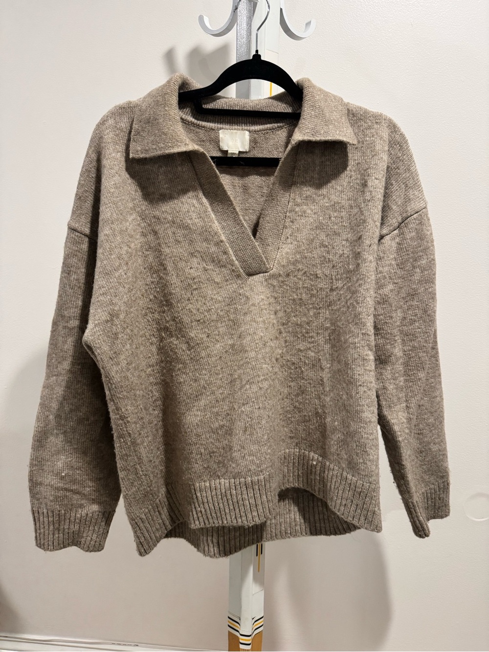 H&M Taupe Collared V-Neck Sweater